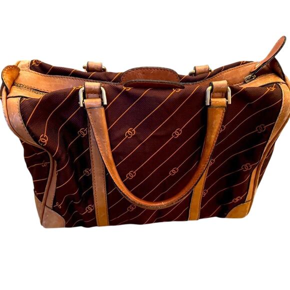 GUCCI Vintage 70's GG Boston Bag in Orange Stripe Brown Canvas Doctor Bag - Picture 1 of 16